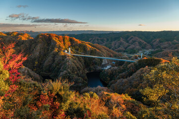 茨城県常陸太田市　紅葉最盛期の竜神大吊り橋