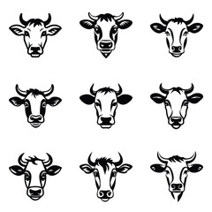 Cows Flat Icon Set Isolated On White Background