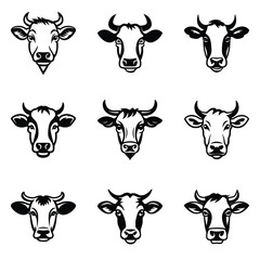 Cows Flat Icon Set Isolated On White Background