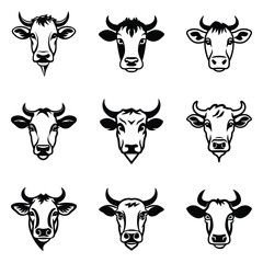 Cows Flat Icon Set Isolated On White Background