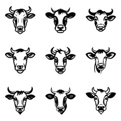 Cows Flat Icon Set Isolated On White Background