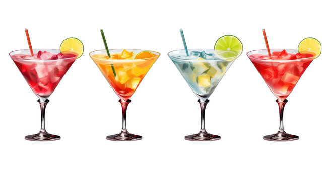 Set of Cocktail Glasses Isolated on Transparent or White Background, PNG