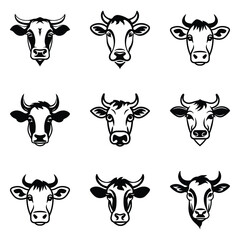 Cows Flat Icon Set Isolated On White Background