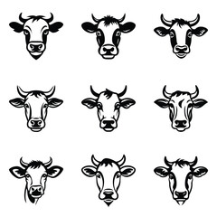 Cows Flat Icon Set Isolated On White Background