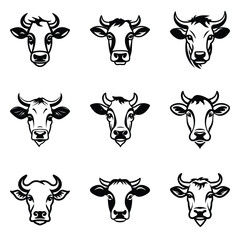 Obraz premium Cows Flat Icon Set Isolated On White Background