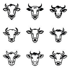 Cows Flat Icon Set Isolated On White Background