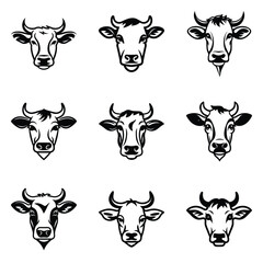 Cows Flat Icon Set Isolated On White Background