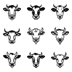 Cows Flat Icon Set Isolated On White Background