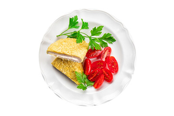 cutlet cordon bleu fresh chicken meat, cheese, bacon meal food snack on the table copy space food background rustic top view