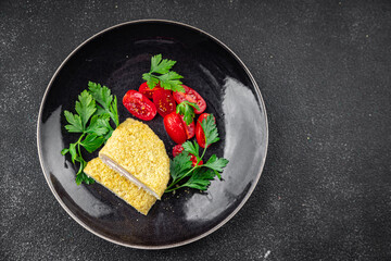 cutlet cordon bleu fresh chicken meat, cheese, bacon meal food snack on the table copy space food background rustic top view