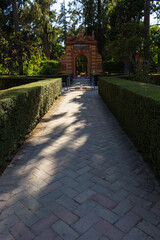 Seville, Spain, September 11, 2021: The Royal Palace of Seville (Real Alcazar). The Jardin de las Damas (Ladies’ Garden).