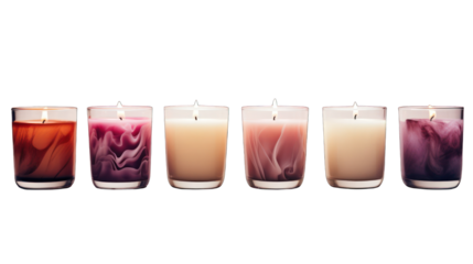 Set of Scented Candles Isolated on Transparent or White Background, PNG