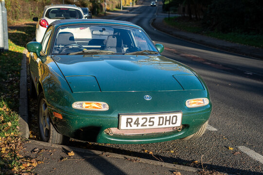 Mazda MX-5 aka Miata parked on the roadside in England
