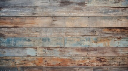 A weathered wooden wall with a rustic charm and faded paint.