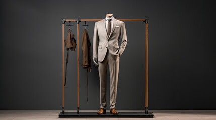 Fashionable business suits on display in a business suit shop.