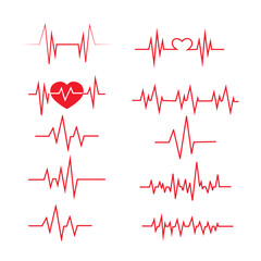 Heart Beat Wave Line Logo. Heartbeat pulse line with a heart icon.Red Ecg Transfer Line Element.