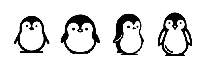 Penguin set. penguin vector. black and white penguin illustration no fill. simple penguin line art. Christmas penguin. Merry Christmas vector. Happy penguin vector