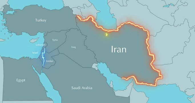 Map of the Middle East. Possible conflict between Israel and Iran.