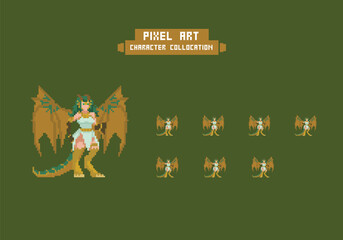 pixel art style illustration vector 8 bit 8-bit character set retro design game aseprite vintage angel animation