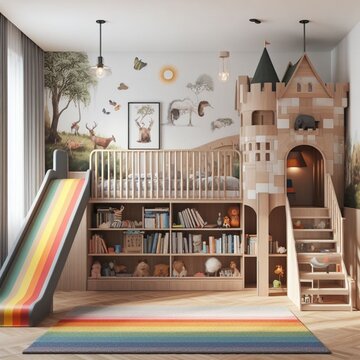 Kid's room with a slide.