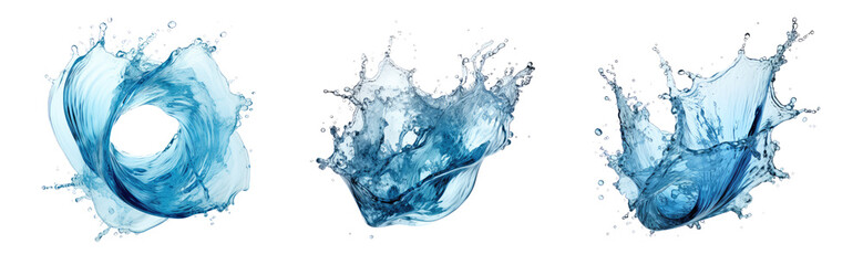 Set of water splash captured with a transparent background. This realistic image brings the freshness of pure liquid to life, making it perfect for a variety of creative projects.