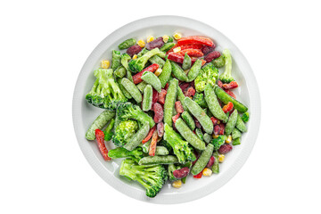 vegetable frozen mix broccoli, corn, carrot, green pea, green bean, bell pepper, bean fresh healthy eating cooking appetizer meal food snack on the table copy space food background top
