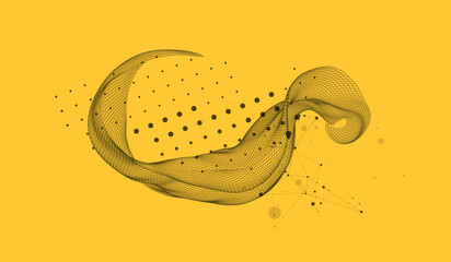 The abstract wave is made in a frame style in a bright gradient color. Template for science and technology presentation. Hand drawn vector.