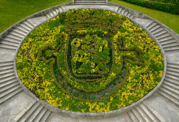 The Coat of Arms of Santo Tirso city made of natural flowers and leaves. Portuguese City.