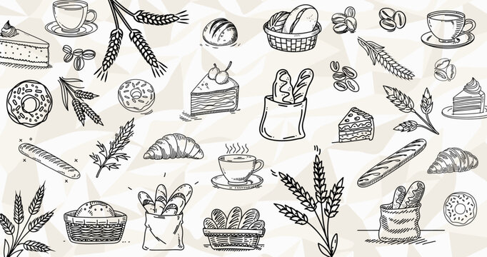 K&ouml;stliche Backkunst: Lineart-Vektor-Bundle mit verschiedenen B&auml;ckerei-Gegenst&auml;nden
