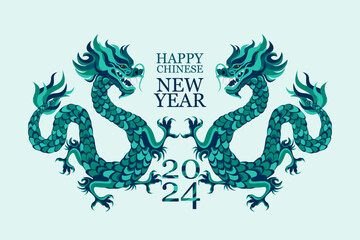 Chinese New Year.2024 is the year of the Dragon.Dragon background.Happy New Year.Vector illustration. - obrazy, fototapety, plakaty