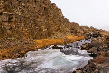 Drekkingarhylur in Thingvellir national park in Golden circle Iceland in autumn