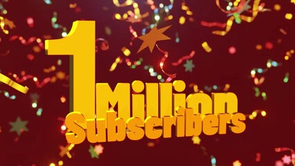 1 million subscribers, 1 million subscribers social media post background template, 1 million achievement celebration 3D rendering text Black background