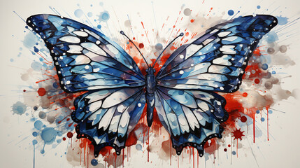 American Flag On Butterfly Wings Watercolor Oil Painting On White Background