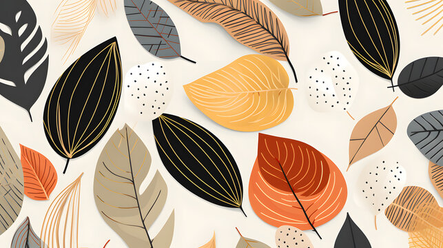 Abstract nature art leaf collage shape seamless pattern. Trendy contemporary cutout background illustration. Natural organic plant leaves artwork. generative ai. © mfz