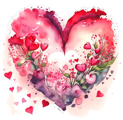 Namalowane walentynkowe różowe serce ilustracja - obrazy, fototapety, plakaty