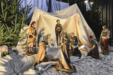 Christmas creche with Joseph Mary, Jesus and magi