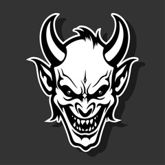 Silhouette demon face icon. Vector illustration design. tattoo and t-shirt design black and white hand drawn horned devil head face Demon head, Devil horn mask Scary mask isolated sticker