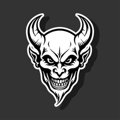 Silhouette demon face icon. Vector illustration design. tattoo and t-shirt design black and white hand drawn horned devil head face Demon head, Devil horn mask Scary mask isolated sticker
