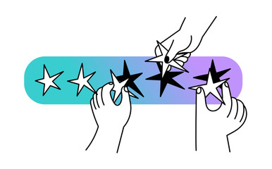 Hands put stars to the rating, improve rating, reputation, quality