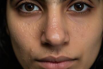 Woman with atopic eczema, close-up on cheek face, skin problem	
 - obrazy, fototapety, plakaty