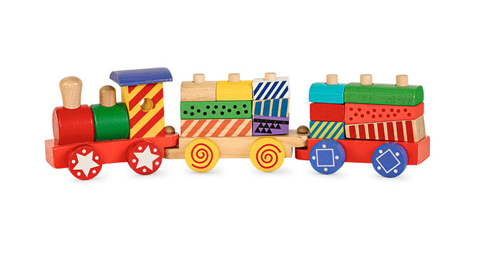 Colorful wooden toy train isolated