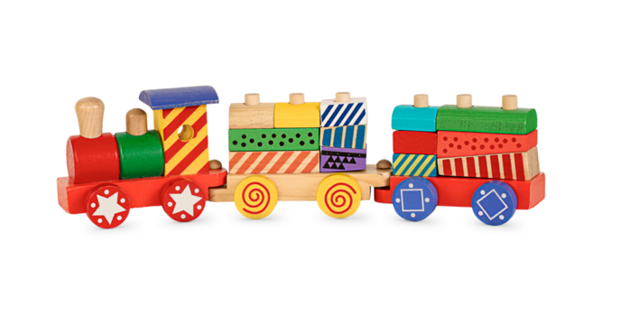 Colorful wooden toy train isolated