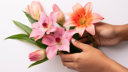 hands with lily HD 8K wallpaper Stock Photographic Image 