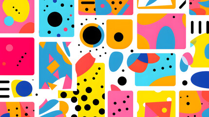 Fun colorful seamless pattern collection. Creative 90s style geometric shape background for children or trendy design with bright collage shapes. generative ai. - obrazy, fototapety, plakaty