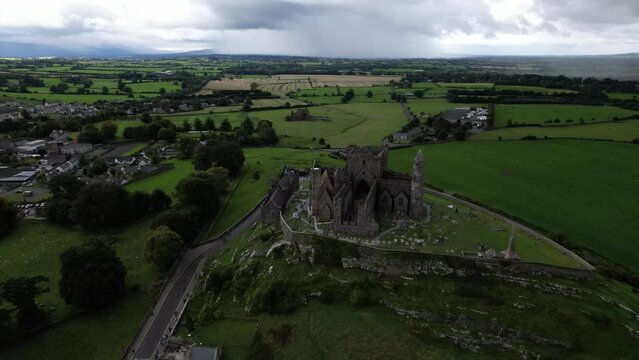 DRONE AERIAL FOOTAGE: The Rock of Cashel, also known as Cashel of the Kings and St. Patrick's Rock, is a historical site located at Cashel, County Tipperary, Ireland.