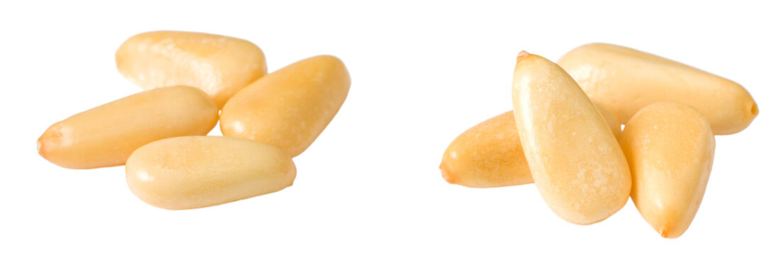 Roasted pine nuts isolated on the white background.