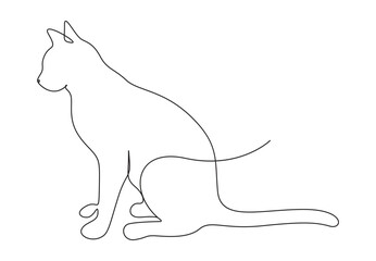 Cute cat single continuous line drawing. Animal icon. Isolated on white background vector illustration. Stock vector. 