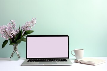 flower, and a pen are in place of flowers and a laptop