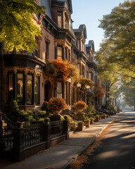 Fototapeta premium Rows of charming townhouses nestled in a historic neighborhood. 