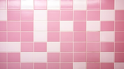 Pink tile wall chequered background bathroom floor texture. Ceramic wall and floor tiles mosaic background in bathroom. generative ai.